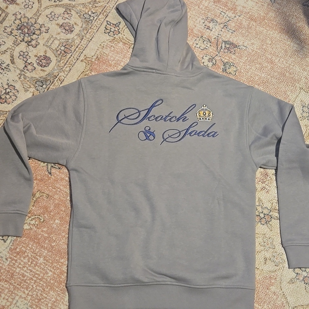 Scotch & Soda Men's Gray Amsterdam Couture Embroidered Fleece Hoodie Size Small